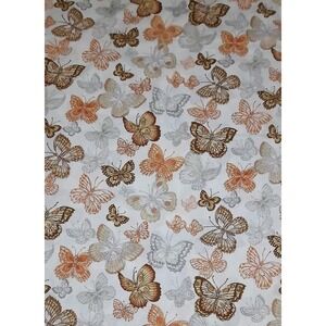 Vintage 1970's Burlington Amari Butterfly Queen Flat Sheet Orange Brown Yellow